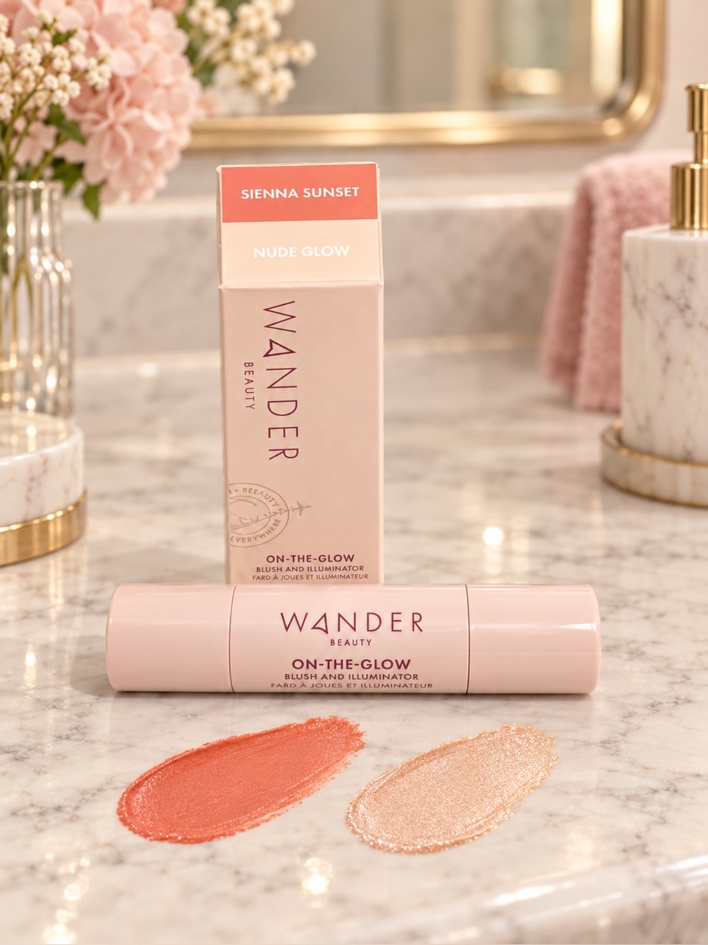 Wander Beauty On-The-Glow Blush & Illuminator — Sienna Sunset Coral & Nude Glow,